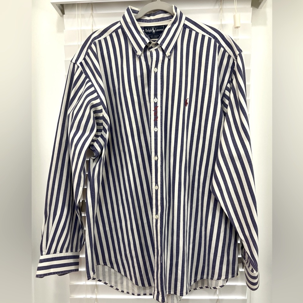 Men’s Vintage Ralph Lauren Cotton/ Linen Striped Button Down Shirt Sz XL